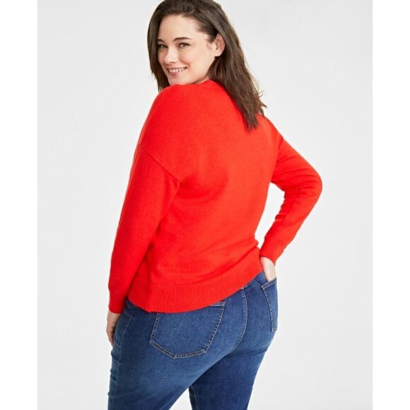 On 34th Plus Size Bright Orange Soft Crewneck Pullover Sweater NWT - Picture 3 of 7